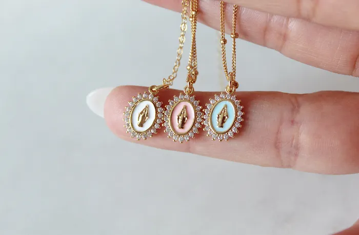 Mother Mary Necklace in Blue The Little Catholic Necklaces
