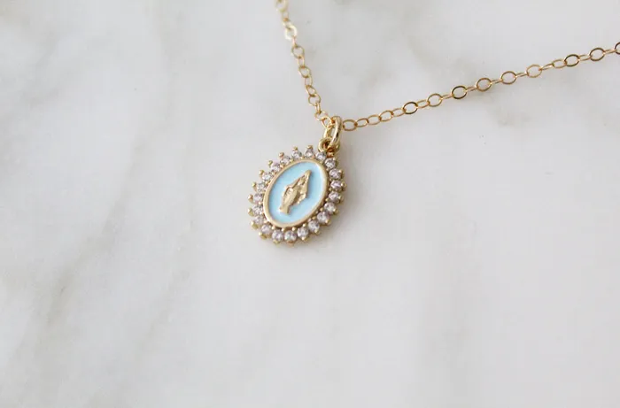 Mother Mary Necklace in Blue The Little Catholic Necklaces