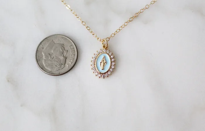 Mother Mary Necklace in Blue The Little Catholic Necklaces
