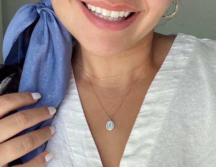 Mother Mary Necklace in Blue The Little Catholic Necklaces