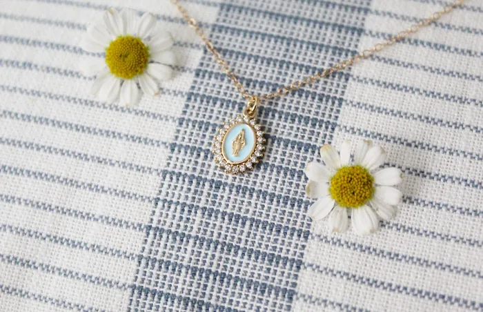 Mother Mary Necklace in Blue The Little Catholic Necklaces