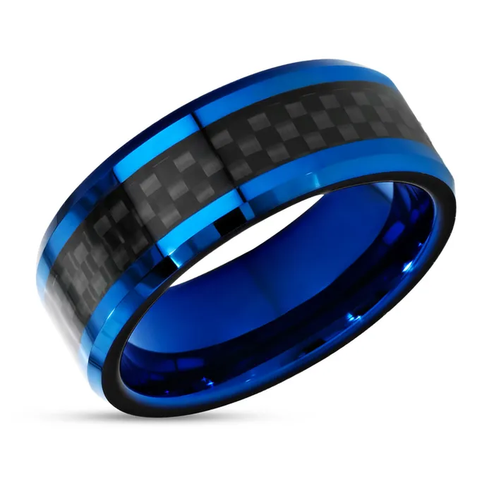 Rings Clean Casting Jewelry Blue Carbon Fiber Ring Tungsten Wedding Ring 8mm Tungste Ring Engagement Ring