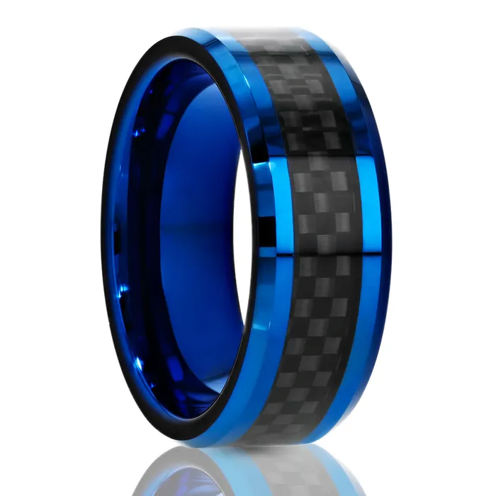 Rings Clean Casting Jewelry Blue Carbon Fiber Ring Tungsten Wedding Ring 8mm Tungste Ring Engagement Ring