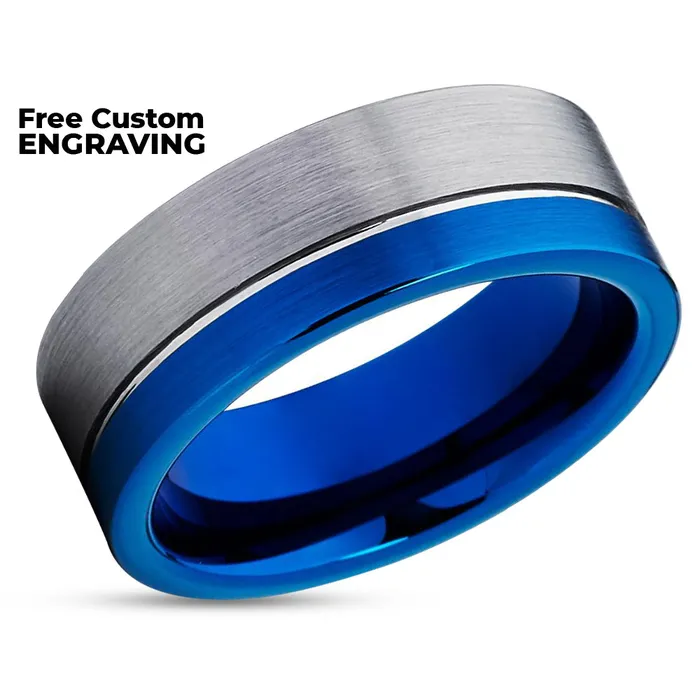 Rings Clean Casting Jewelry Blue Wedding Band Gray Wedding Ring 8mm Tungsten Ring Tungsten Band