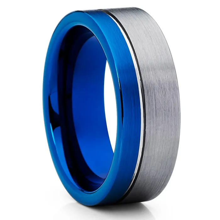 Rings Clean Casting Jewelry Blue Wedding Band Gray Wedding Ring 8mm Tungsten Ring Tungsten Band