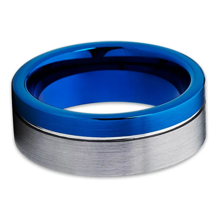 Rings Clean Casting Jewelry Blue Wedding Band Gray Wedding Ring 8mm Tungsten Ring Tungsten Band