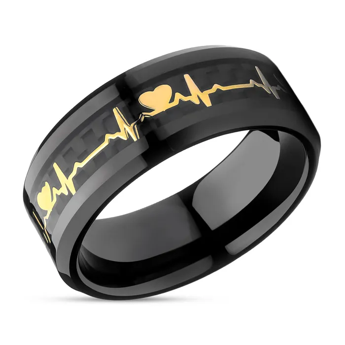 Rings Clean Casting Jewelry Heartbeat Tungsten Ring Black Tungsten Ring Engagement Ring Tungsten Carbide Ring Gold Ring