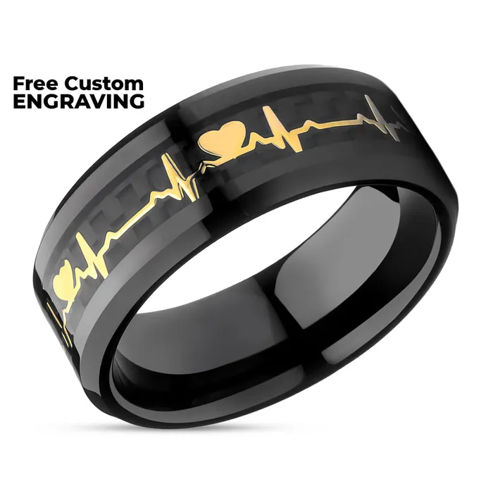Rings Clean Casting Jewelry Heartbeat Tungsten Ring Black Tungsten Ring Engagement Ring Tungsten Carbide Ring Gold Ring