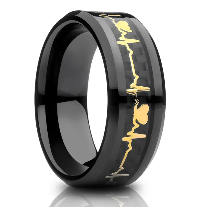 Rings Clean Casting Jewelry Heartbeat Tungsten Ring Black Tungsten Ring Engagement Ring Tungsten Carbide Ring Gold Ring