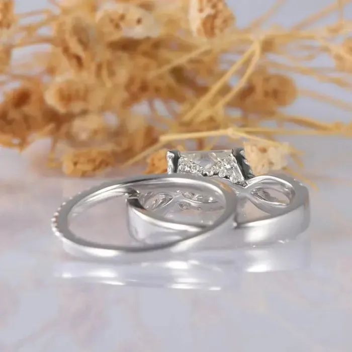 Rings Luxus Moissanite Silver or Gold Princess Cut Moissanite Twist Engagement Ring Set 1ct