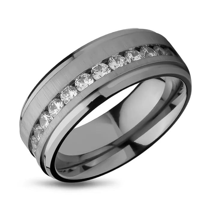 Titanium Wedding Ring CZ Wedding Band Mans Wedding Ring Engagement Ring Comfort Fit Clean Casting Jewelry Rings