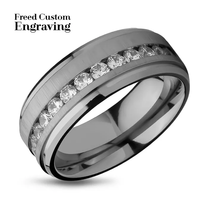 Titanium Wedding Ring CZ Wedding Band Mans Wedding Ring Engagement Ring Comfort Fit Clean Casting Jewelry Rings