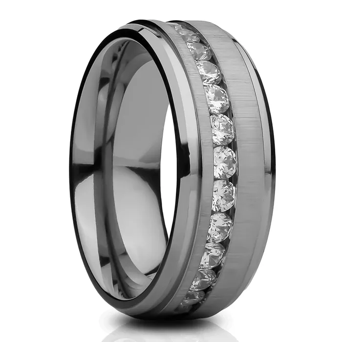 Titanium Wedding Ring CZ Wedding Band Mans Wedding Ring Engagement Ring Comfort Fit Clean Casting Jewelry Rings