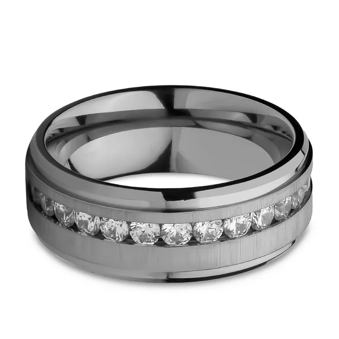 Titanium Wedding Ring CZ Wedding Band Mans Wedding Ring Engagement Ring Comfort Fit Clean Casting Jewelry Rings